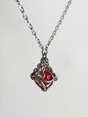 Vintage red and silver goth necklace with a small silver chain